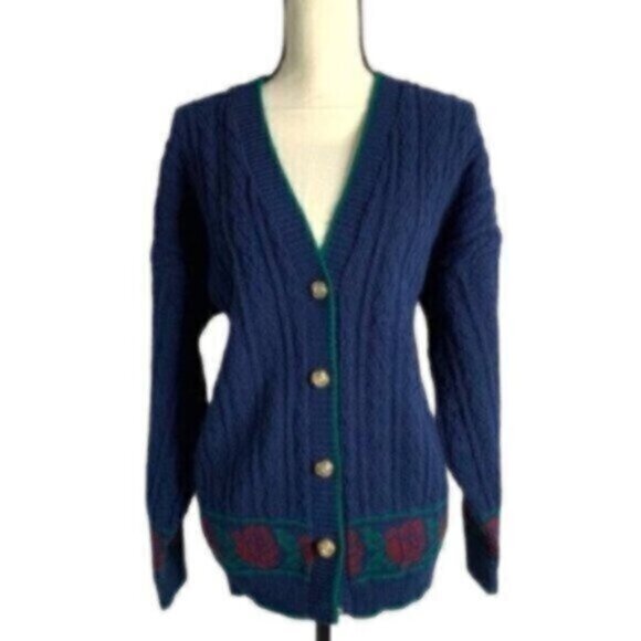 Lauren Ralph Lauren Rare Vintage Cable Cardigan Sweater With Gold Buttons - Picture 4 of 17